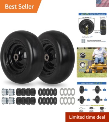 11x4.00-5 Flat Free Lawn Mower Tire Wheel Set Puncture-Proof for Zero Turn Mo...