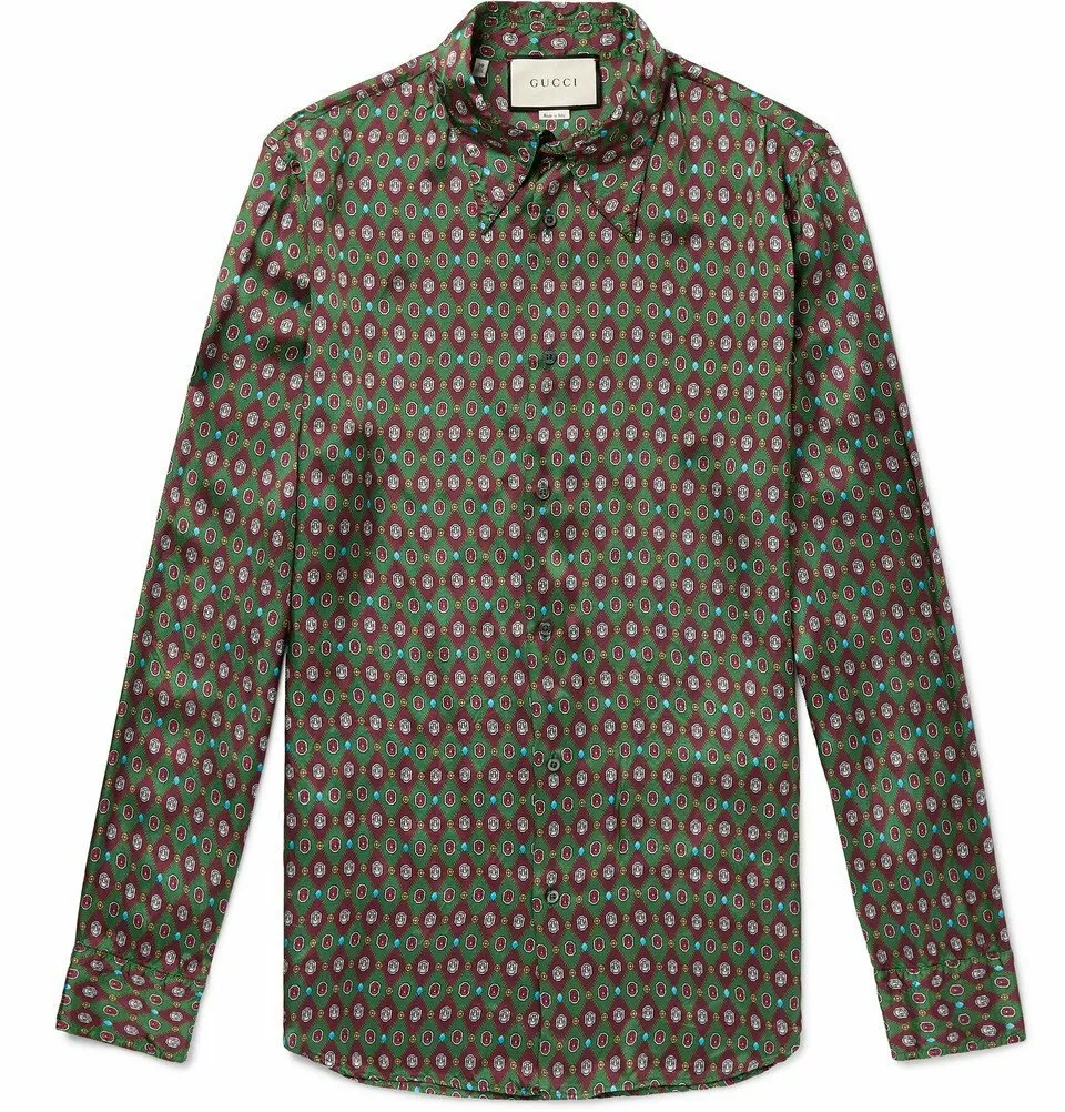 Brown Gucci Silk GG Monogram Silk Button Down Shirt