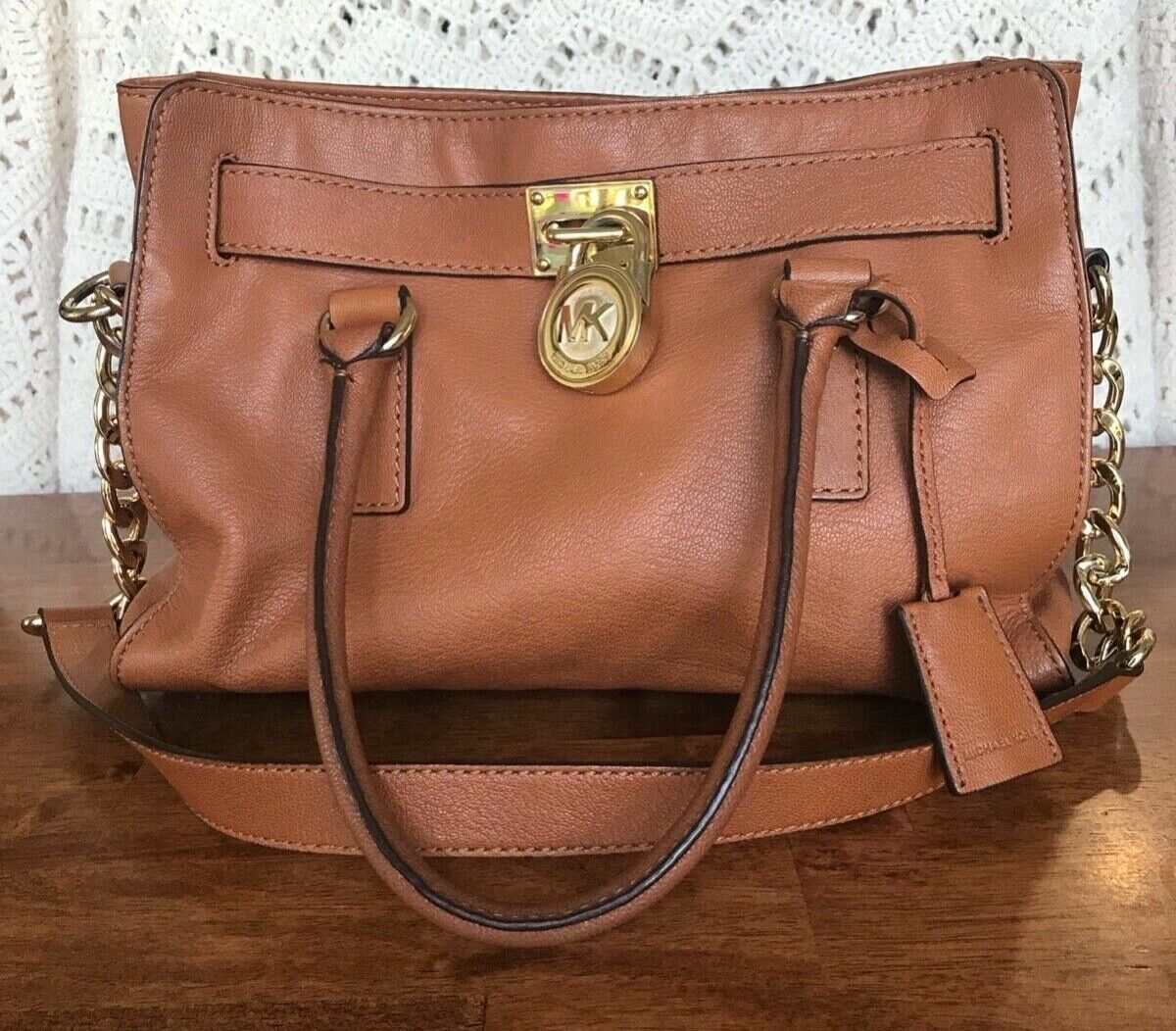 Michael Michael Hamilton Soft Leather Lock Satchel/Shoulder Bag Tan/ | eBay