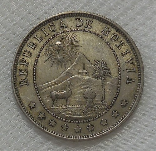 1893 Bolivia 10 Centavos Coin High Grade