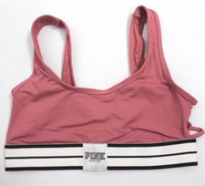 Victoria's Secret PINK Lace-Up Side Bralette Size S Mauve White Logo Band NEW