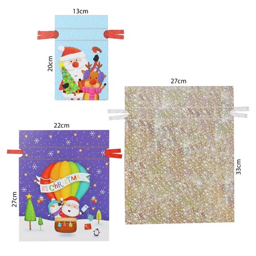 Bolsas de regalo de Navidad y cinta de tirar con cordón diseños surtidos PACK DE 3 - Imagen 3 de 4