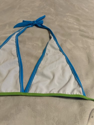 VTG 80s UJENA Swimwear 2 Pc Blue Thong Bikini Waist 33-36 Size 16/18? - Picture 21 of 24