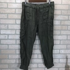 Caslon Linen Crop Jogger Pants Womens PM Olive Green Drawstring Beachy Coastal