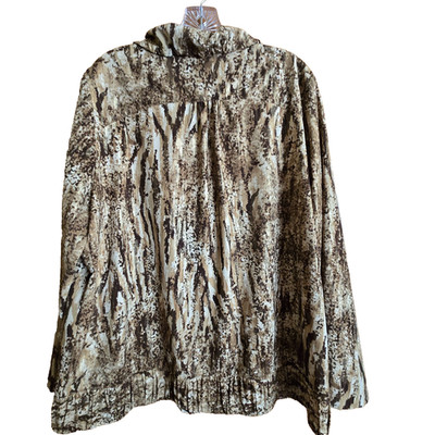Laura Ashley fancy brown & gold jacket w full gold zipper, pockets sz 2X