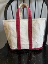 Vintage LL Bean Boat and Tote Canvas Bag Red White Crinkle Zig Zag Sawtooth Tag