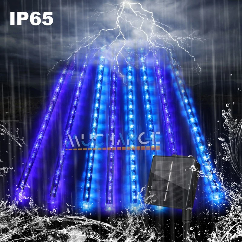 8 Tubos 144 LED luces solares de cadena de lluvia de meteoritos Navidad Foto 3 de 4
