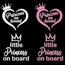 On Board Decal 4 ack: Tiara Crown Little Princess Decals for Car Vehicle Truck