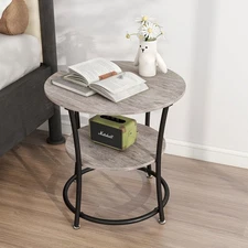 Side Table,Round End Table with 2 Storage Shelves for Living Room, Bedroom,Sm...