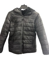 Lands' End Black Puffer Coat Youth 14/16 Fully Lined Faux Fur