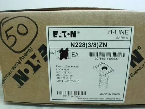 Eaton N228(3/8)ZN 3/8" Spring Nut for Strut Channel (50 PCS) - New In Box