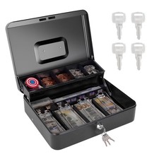 Large Cash Box with Money Tray and Lock, Metal Money Box for Cash, Lockbox 11.8