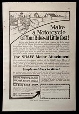 1921 Shaw Motor Attachment AD &ldquo;Make a Motorcycle of Your Bike~at Little Cost&rdquo;