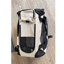 Beige Black Soft-Sided Airline Dog Carrier Tote, Mesh Panels, Zipper, S