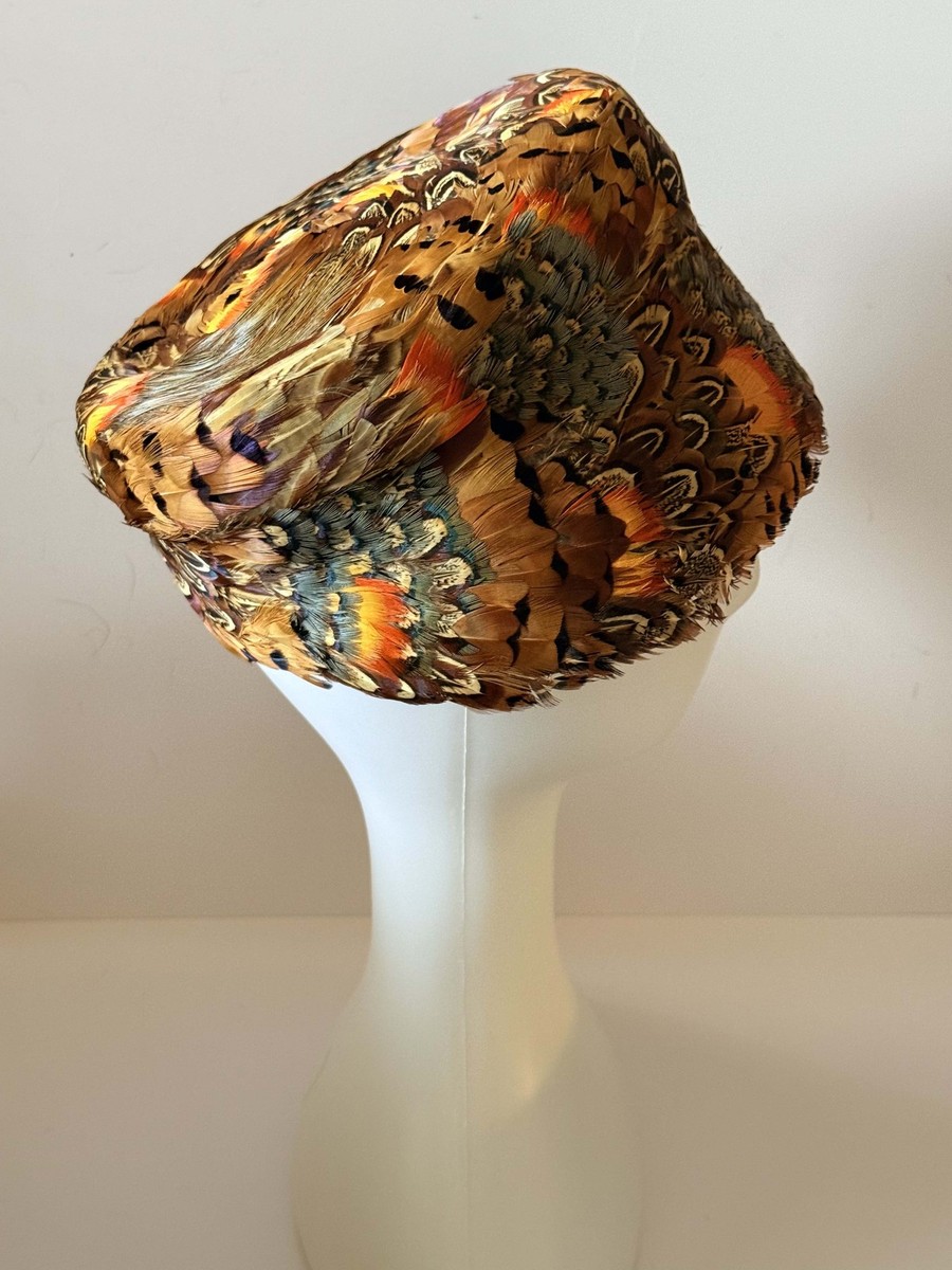 Vintage 1950s Pheasant Feather Hat – G. Fox &amp; Co Hartford Feather Bucket View 3