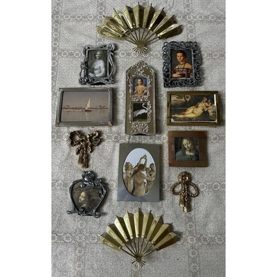 Vintage lot gallery accent wall art pictures set gold framed decor gold bow 12pc