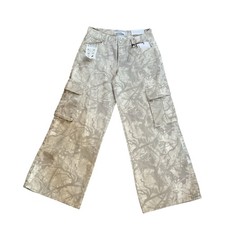 Women  s Cargo Wide Leg Pants Beige streetwear utility festival Y2K Sz 7 NWT