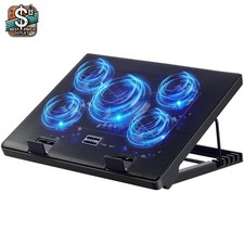 Whisper-Quiet Laptop Cooling Pad with 5 Fans - Adjustable  LED Blue Design