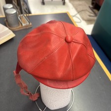 Vintage 1960's Youth Leather Corduroy Beret Hat RED Beanie