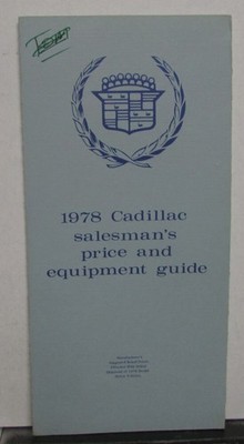 1978 Cadillac Dealer Salesman Pocket Price & Equipment Guide Facts Booklet