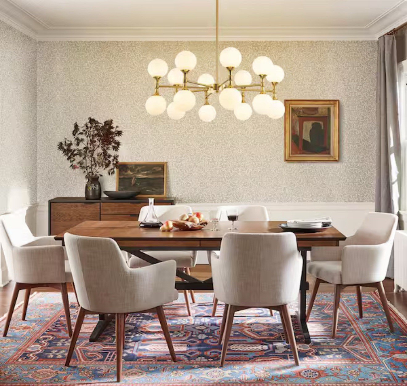 RRTYO Ameal 16-Light Brushed Brass Sputnik Chandelier Frosted Glass