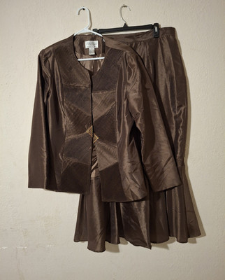 Tally Taylor Women's Brown 2-Piece Skirt Suit 16W Plus Polyester Lined
