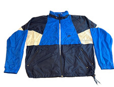 VTG 80s Grey Tag Nike Windbreaker Jacket Color Block Blue Double Pocket Hood XL