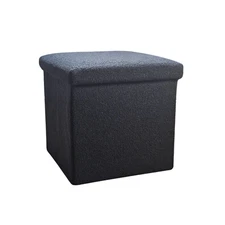 Go-Poufs Knock-Down Medium Cube Plush Storage Ottoman | Black | 15"x15"x15"