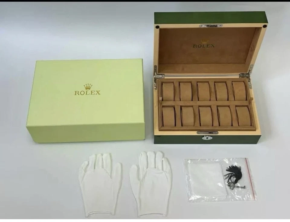 Rolex 10 Watch Luxury Large Display Box Green - Piano Wood