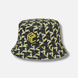 MCM White Cotton Bucket Hat with Black & Yellow Geometric Patch MCM White Visetos Monogram Bandana Print Logo Reversible  main image 3