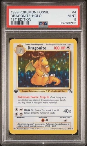 POKEMON DRAGONITE 1999 FOSSIL 1ST EDITION #4 HOLO PSA 9