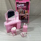 Vtg 1987 Barbie Sweet Roses Vanity And Night Stand & Bedroom Accents Mirror BOX