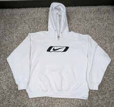 Vintage 90s Nike Hoodie Sweatshirt Mens Large White Center Swoosh Made In USA