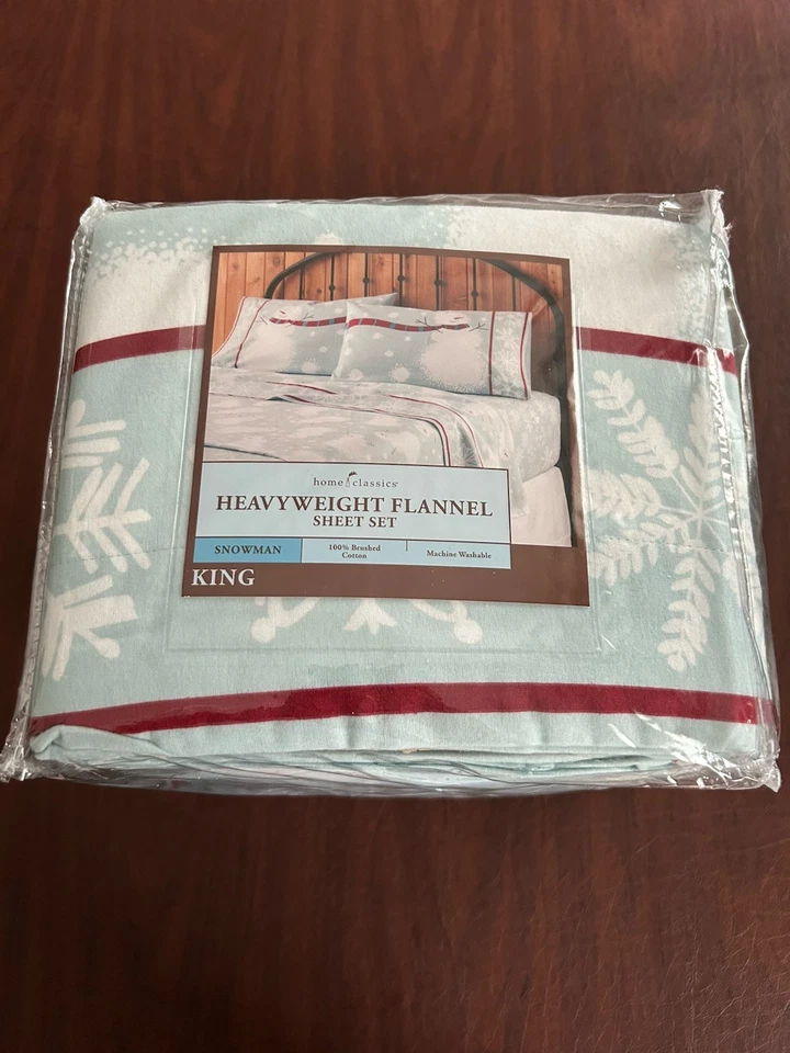 Juego de sábanas de franela Snowman King Size nuevo con etiquetas - Resistente Foto 2 de 4