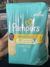 Pampers Swaddlers Diapers Size 1 8-14 Lb 32 Count 100 Leak Proof Skin Protect