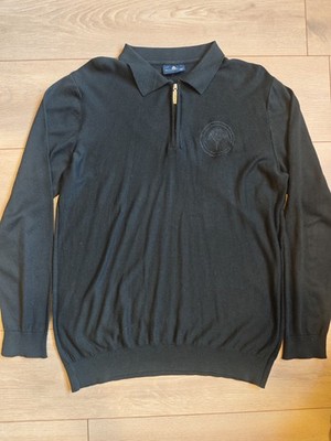 STEFANO RICCI Italy Mens Half Zip Knit Polo Sweater Eagle Logo Black XXL
