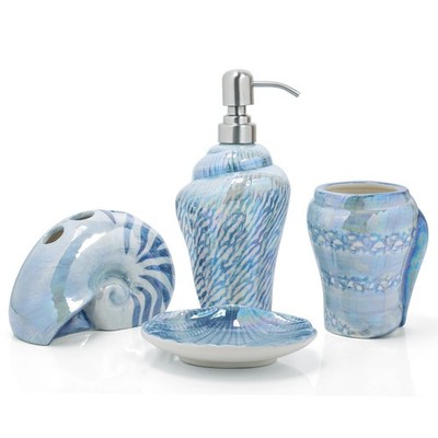 FORLONG Ocean Conch Sea Shell Ceramic Bathroom Accessories Set of 4,1 Blue 
