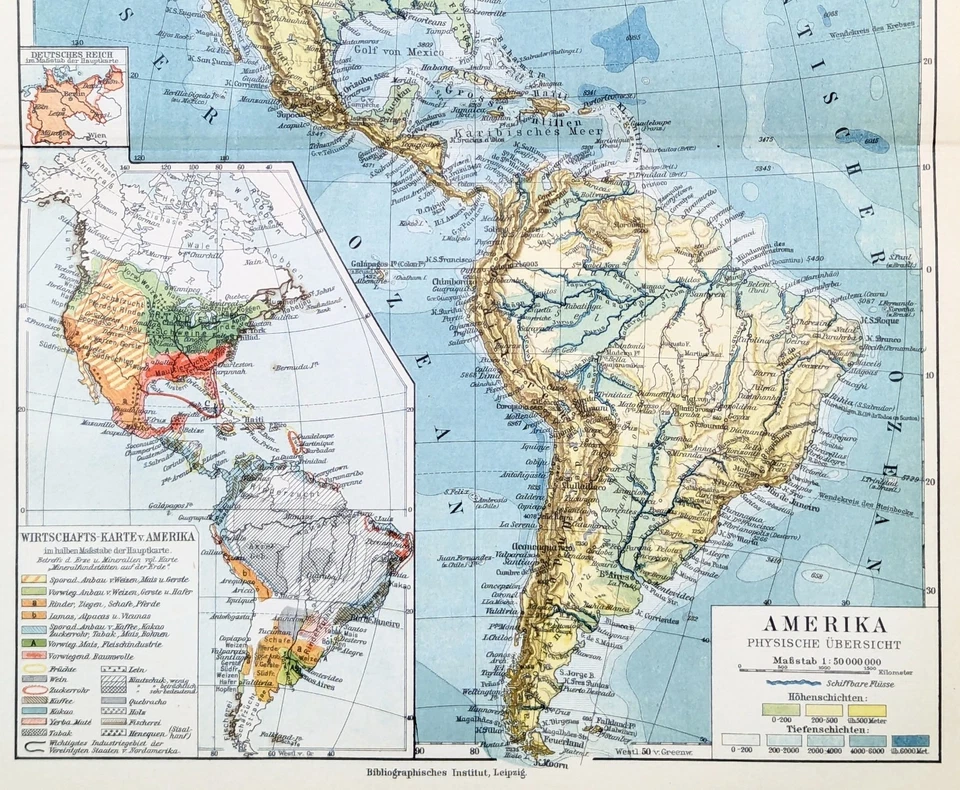 1930 Hemisferio Occidental Mapa TEXTO ALEMÁN Original ESTADOS UNIDOS México Canadá Foto 3 de 3