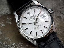 Outstanding 1980 Steel & Solid White Gold Linen Dial Quick-Set Rolex Datejust