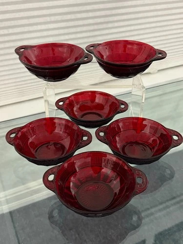 Vintage Anchor Hocking Royal Ruby Red Set of 6 Dessert Berry Bowls