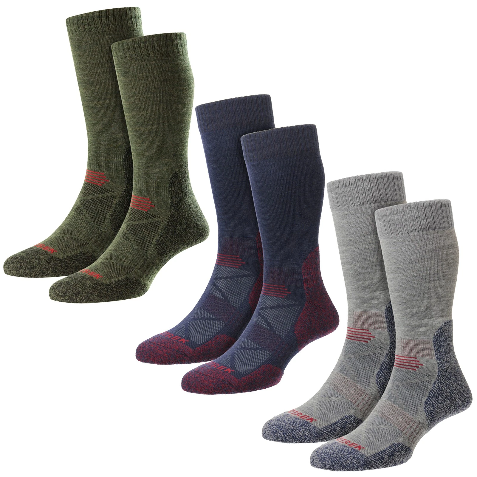 HJ Hall - Men’s Wool Trekking Socks Cushioned Outdoor Walking Smooth Toe