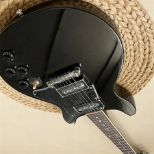 Black Double Cutaway Electric Guitar P-90 Pickups Solid Body Rosewood Fretboard