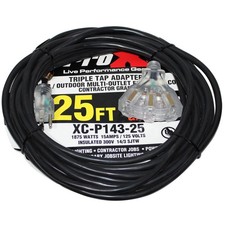 ProX XC-P143-25 25' 14AWG 110V to 110V Female Triple Tap Adapter Power Extension