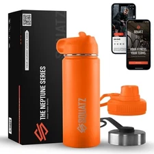 SQUATZ 18 Oz Water Bottle Straw Leak Proof Double Walled Stainless Steel Orange
