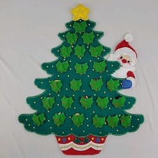 Hand Embroidered Advent Calendar Jeweled Felt Sequined XMAS Tree Handmade Santa
