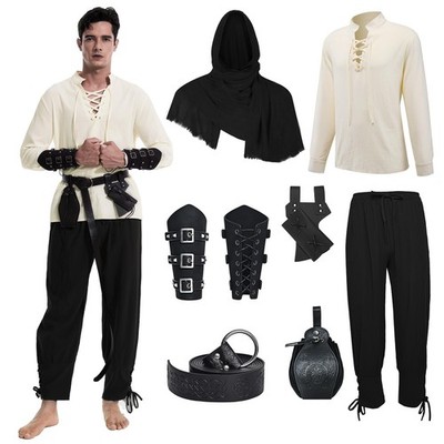 Mittelalter Herren Renaissance Kostüm Set, Viking Kostüm Schnürhemd Herren Ho...