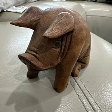 Vintage Hand Carved Folk Art Wooden Pig Hog Sow Farm Animal 5 Inches