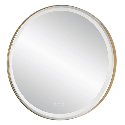 Uttermost Crofton Contemporary Stainless Steel and Metal Round Mirror in Brass - Picture 5 of 12
