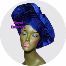 Aso-Oke African Headtie Auto Gele, Royal Blue Empress headwear