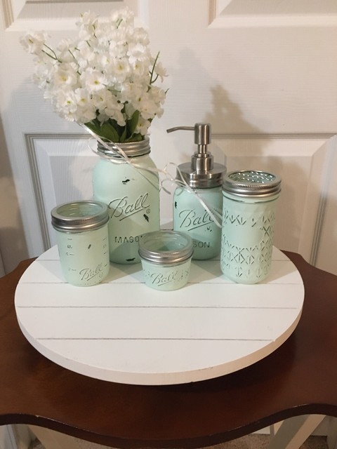 5 Piece Rustic Mason Jar Bathroom Set For Sale Online
